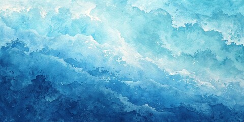 Watercolor painting of a blue ocean wave