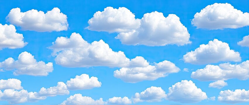 Vast expanse of a vibrant blue sky dotted with fluffy, white cumulus clouds - Powered by Adobe