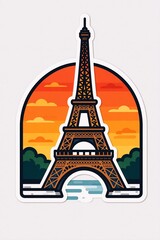 A vibrant, stylized illustration of the iconic Eiffel Tower against a warm sunset sky in Paris, evoking a sense of travel and wonder.