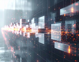 Abstract digital grid of glowing data points with light streaks, representing technology  Background Image