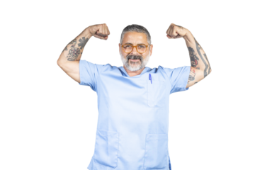 Doctor showing his strength with transparent background
