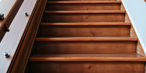 Close-up detail of brown wooden stairs