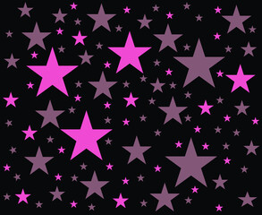 Obraz premium Abstract seamless groovy festive pattern with stars in fuchsia and purple on a black background.