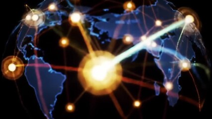 Global connections pulsing with vibrant energy, showcasing worldwide network expansion and innovative digital infrastructure, data transfer solutions now