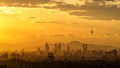 City silhouette at golden sunset