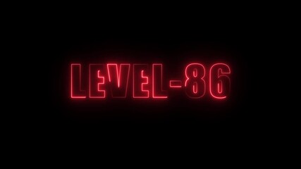 Red Neon Glow Level 86 Text Animation on Black Background Futuristic Gaming Achievement Milestone - Powered by Adobe