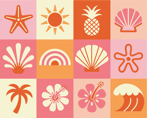 Boho Retro Summer Beach Vector Illustration