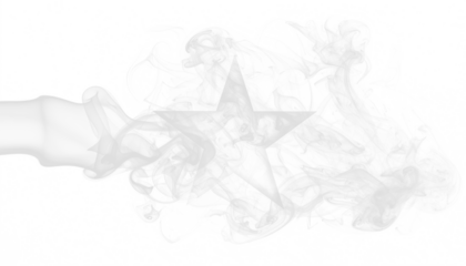 PNG of white smoke curling around an invisible star shape, isolated vapor effect, perfect for mystical, abstract design, atmosphere, background overlay, magic, ethereal, creative projects.