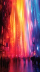 Brightly colored lights shine brightly in a city at night