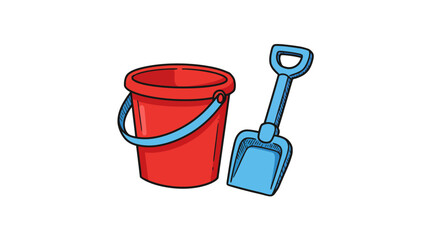 Red plastic bucket and blue plastic shovel for sand 1.