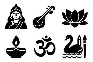 Cultural icons: traditional symbols in bold black silhouette style