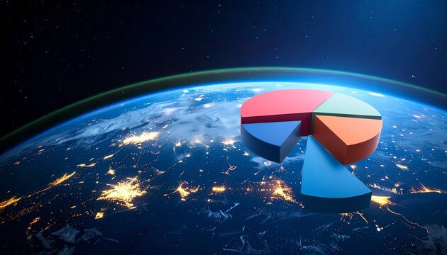 3D Pie Chart Floating Over Earth