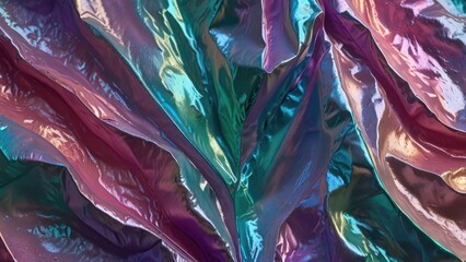 Macro Iridescent Crumpled Foil Texture Background