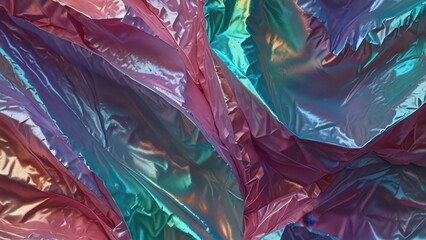 Macro Iridescent Crumpled Foil Texture Background