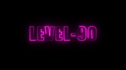 Level 90 neon sign glowing purple on black background achievement unlocked gaming milestone - Powered by Adobe