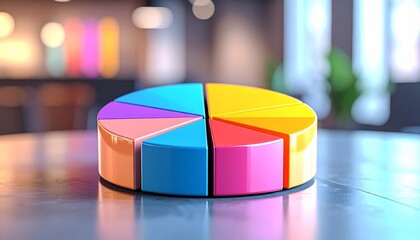 Colorful 3D Pie Chart on Glossy Surface