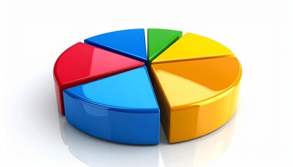 Bold 3D Pie Chart with Primary Colors on White Background