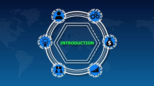 Virtual screen of the future and sees the inscription: Introduction. Introduction icon showing overview, beginning, and presentation of a concept or topic.