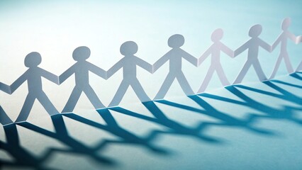 Paper doll chain on a blue background