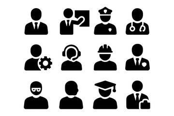Set of silhouette icons representing various professional occupations