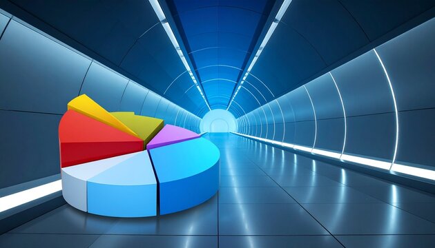 Colorful 3D Pie Chart in Neon Futuristic Tunnel