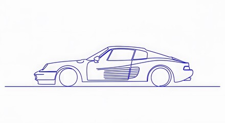 Fototapeta premium Blue Contour Line Drawing of Sportscar on White Background