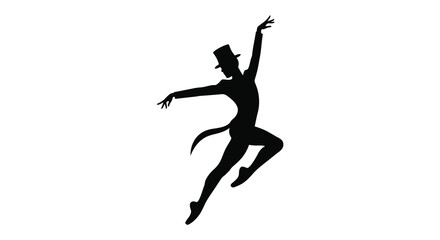 a graceful dancer silhouette leaping with top hat