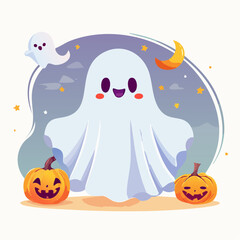 Cute Halloween Ghost Vector Illustration