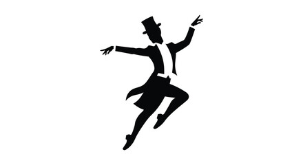 a silhouette of a man dancing in a top hat