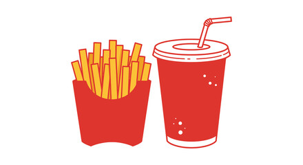 a cartoon illustration of french fries and soda drink