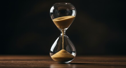 Elegant hourglass displaying the passage of time on a wooden surface