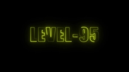 Neon glowing level 95 text animation with dark background and yellow outline for gaming success - Powered by Adobe