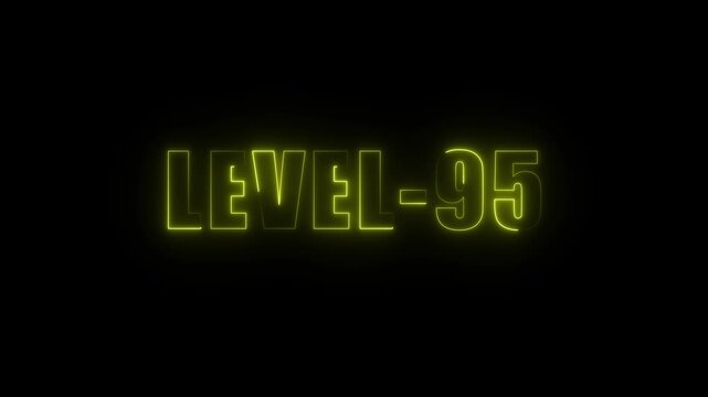 Neon glowing level 95 text animation with dark background and yellow outline for gaming success - Powered by Adobe