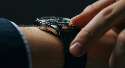 Close-up of a person adjusting a classic stainless steel wristwatch band on their wrist