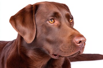 Chocolate Labrador profile, looking off to the side