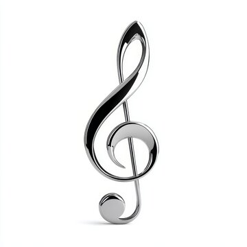 A silver treble clef symbol, representing a fundamental element of musical notation and sound representation.