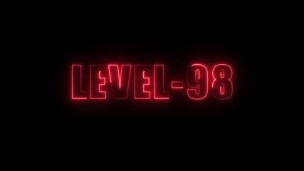 Red Neon Glowing Text Level 98 on Black Background Futuristic Gaming Achievement Progress Milestone - Powered by Adobe