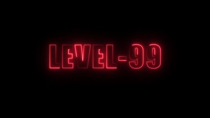 Red Neon Glow Level 99 Text Animation Glowing on Black Background Ultimate Achievement Milestone - Powered by Adobe
