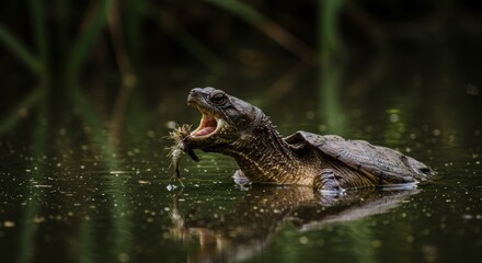 Obraz premium A Snapping Turtle's Lunch, Capturing Nature's Raw Beauty in a Single Frame