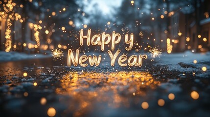 Happy new year with sparklers and snow christmas background
