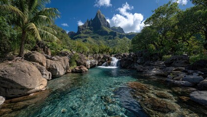 Fototapeta premium Tropical pool at base of mountain