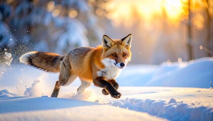 Majestic Red Fox Running Through a Snowy Winter Wonderland