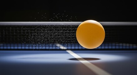 Dynamic Table Tennis Ball in Motion over a Net with Particle Trails