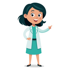 A smiling female doctor with dark hair gesturing with her hand