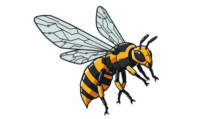 Detailed Illustration of a Honeybee in Flight.