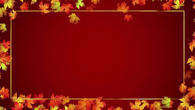 colorful autumn border frame with maple leaves on dark red animation, leaf thanksgiving and Halloween copy space social media motion background	