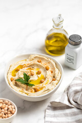 Homemade vegan hummus. Tasty vegan snack.	