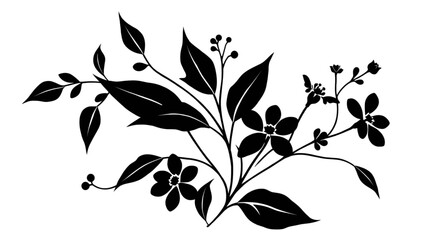 leaves and flowers silhouettes isolated with cartoon vector illustration on transparent background
