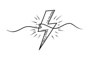 Minimalist lightning bolt line art illustration with energy and power symbol