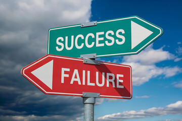 Green success sign points right red failure sign points left direction choice
